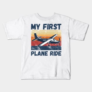 My First Plane Ride, Retro Vintage Sunset Airplane Kids T-Shirt